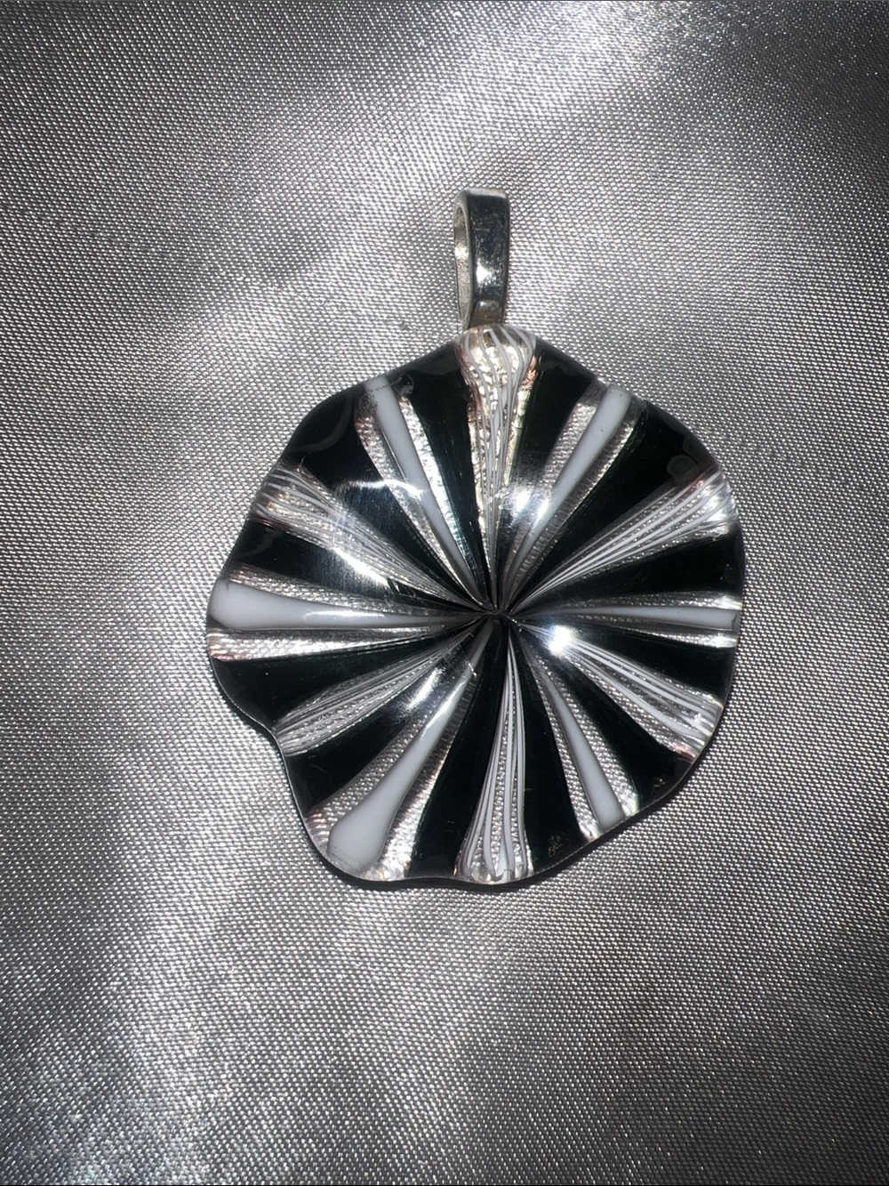 Silver Black & White Swirl Pendant Necklace - Women Jewelry